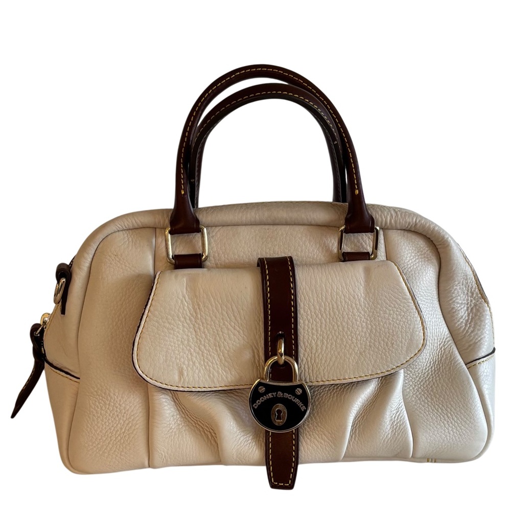 Dooney & Bourke Cream and Brown Leather Satchel W/ Detachable Shoulder Strap